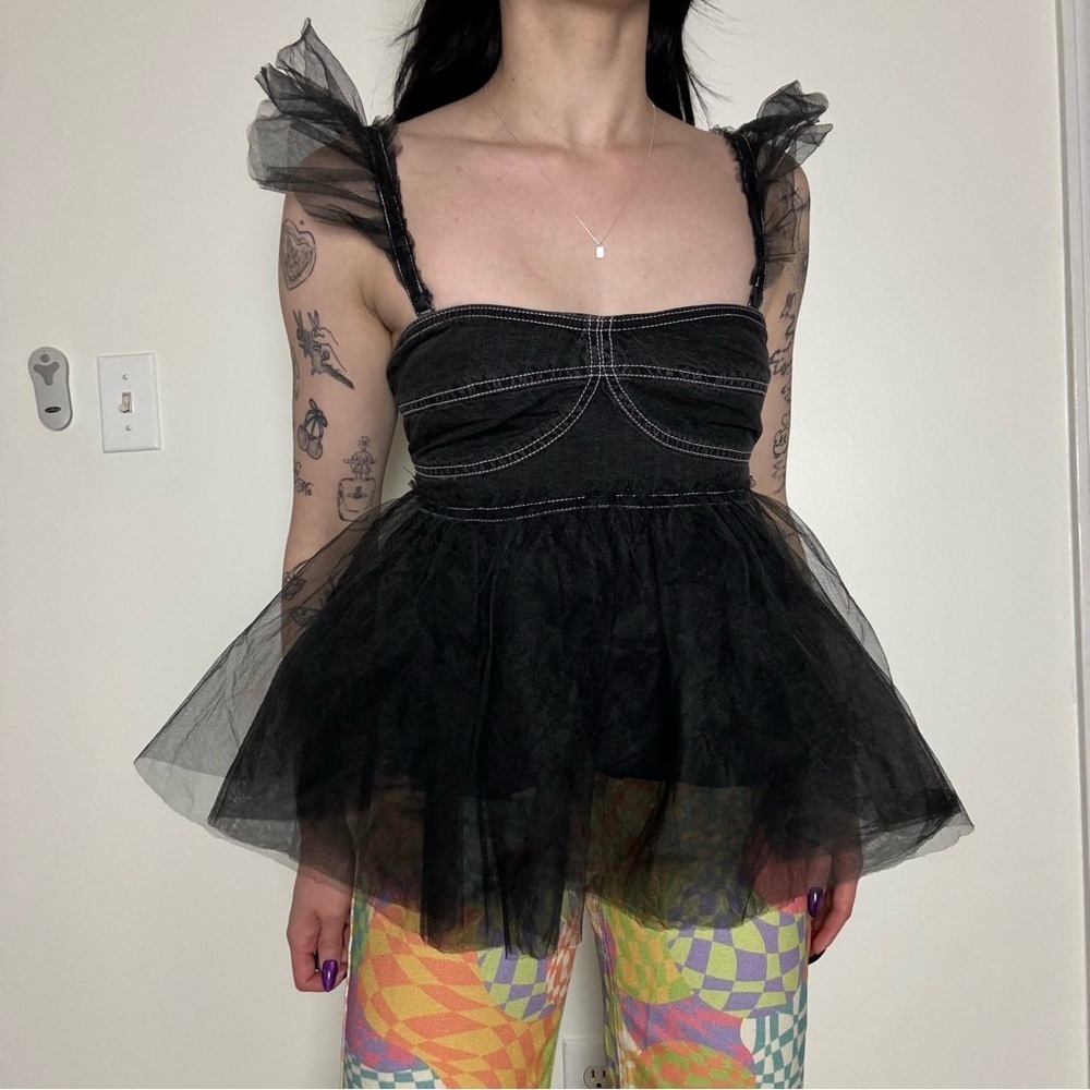 NWT Anthropologie Pilcro Black Tulle Blouse XS